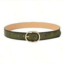 Oval Buckle Belt For Women - Casual Leather Belt For Everyday Wear| Versatile Waist Belt For Jeans, Pants, Dresses, Perfect For All Seasons - 橄欖綠 - 查看 7