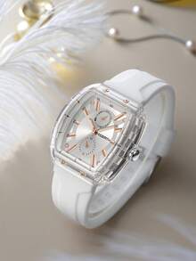 1pc Women's Casual Affordable Silicone Strap Square Wrist Watch, Suitable For Daily Wear - one-size - View 2