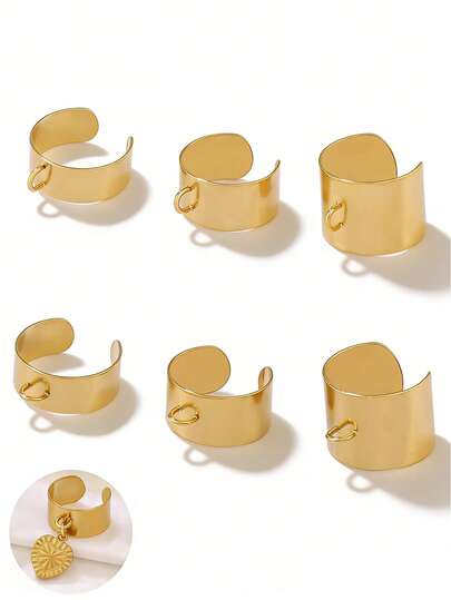 2 piezas de anillos abiertos de acero inoxidable de color plateado y dorado, base de anillo redondo ancho de estilo punk para hacer joyas DIY