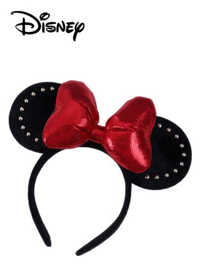 Disney 1pc Black + Red Glossy Headband, Shiny Black + Red Headband - Holiday Party Headpiece, Photo Prop, Amusement Park Accessory, Suitable For Birthday Party And Easter Event, With Cute Bow Decor, Princess Costume Accessory Hair Band Hair Hoop,Summer,Travel