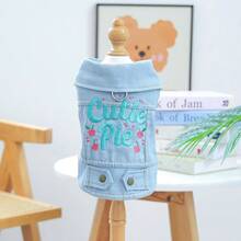 PETCIRCLE 1 pieza Ropa para mascotas, Chaqueta para perro, Transpirable Nuevo Diseño de Verano, Chaqueta para perro pequeño con patrón bordado - Chaqueta con forma de corazón - Azul - Ver 14