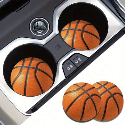 2 pièces Dessous de verre absorbants de basketball pour porte-gobelets de voiture - parfaits pour l'intérieur des voitures, les véhicules et les bureaux à la maison.