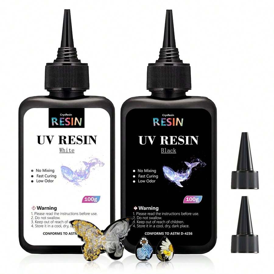 100g Nhựa UV đen trắng, nhựa epoxy UV khô nhanh và ít co ngót, thích hợp cho các dự án thủ công DIY, đúc khuôn, làm khuôn nhựa UV, dễ sử dụng cho người mới bắt đầu.
