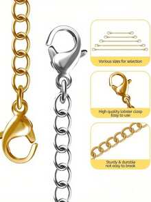 Winee 30-Piece Necklace Extender Chain, Necklace Extender Chain 30-Piece Set, Women's Necklace Extender Chain, Girls' Bracelet, Anklet Extender Chain, Jewelry-Making Necklace Extender Chain, 2 Inches, 3 Inches, 4 Inches, 5 Inches, 6 Inches (15 Gold Pieces, 15 Silver Pieces) - Color Mixing - View 3