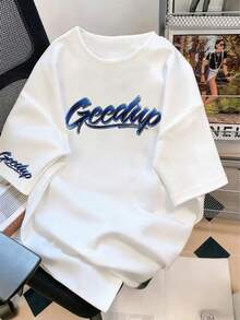 美式街头风 Geedup 字母印花T恤，白色宽松短袖，男士休闲T恤，春夏日常穿着，字母图案印花，白色上衣，男士衬衫 - 白色 - 查看 7
