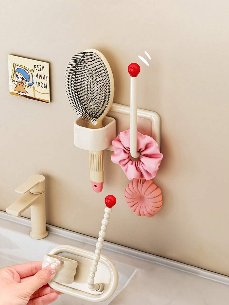 1 chiếc giá treo tóc và lược trong phòng tắm, móc treo lược gắn tường, giá đựng dây buộc tóc, kẹp tóc, bông tắm. - Nhiều màu - Xem 1