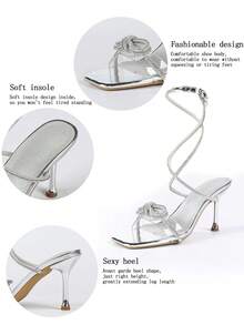 Women's Rhinestone Decor Fashion Daily Wear High Heel Sandals - Silver - View 7