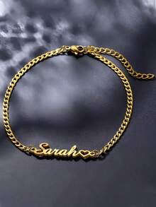 1pc Personalized Women's Custom Heart Stainless Steel Name Anklet, Custom Name Pendant Anklet, Multiple Font Options, Gift For Her, Valentine's Day Thanksgiving Christmas Gift, Gold, Silver, Fashion, Colorful, Vintage, Unisex, Minimalist, Casual, Custom, Personalized, Unique, Ideal Gift For Him, Ideal Gift For Her - Gold - View 5