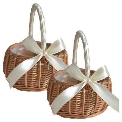 Düğün Çiçek Kız Sepeti Seti, Saplı Asma Sepet, Çiçek Yaprağı Sepeti, Şeker Saklama Sepeti, Asma Kutu Ev Dekorasyonu, Beyaz