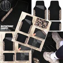 Bling Diamond Car Floor Mats Shining Rhinestone Carpet Sparkly Glitter Crystal With Anti-Slip PVC Heel Pad Waterproof Universal Fit Automotive SUV Sedan Van Cute Girl Women 4pcs Gold Leopard - Gold Leopard - View 1