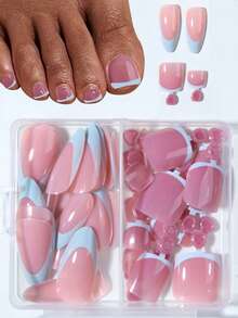 48pcs Nail Set - Glossy Acrylic Material, Includes 24pcs Almond-Shaped Fingernails And 24pcs Toenails, Full Coverage, Elegant French Manicure Design, Suitable For Women And Girls, Can Be Used For Nail Salon Or DIY Home Manicure - Multicolor - View 3
