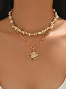 Bộ 2 chiếc vòng cổ hạt CCB phong cách Indie tối giản, hình dáng bất đối xứng, mặt dây chuyền hình mặt trời, kiểu vòng cổ choker nhiều lớp đa năng dành cho nữ, phù hợp để đeo hàng ngày, hẹn hò, dự tiệc và lễ hội âm nhạc. - nhiều màu - Xem 1