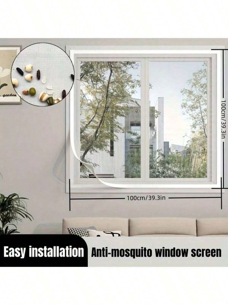 1pc Self-Adhesive Mosquito Net Window Screen, Anti-Mosquito & Insect Mesh With Edging, Easy Installation No Drilling Required, Invisible Home Window Screen, Easy To Clean And Removable - White Net - View 1