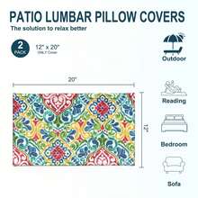 Pack Of 2 Outdoor Waterproof Pillow Covers ONLY, Square Decorative Double Printed Throw Pillow Cases For Patio Couch Porch Furniture - Đỏ Damask - Xem 8