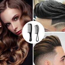 2 Pcs Wide Tooth Comb, Large Tooth Curl Comb Shark Teeth Hair Hairstyle Tool For Curly Wet Wavy Thick Hair Wigs Barber Salon, Women Men - Black - View 6