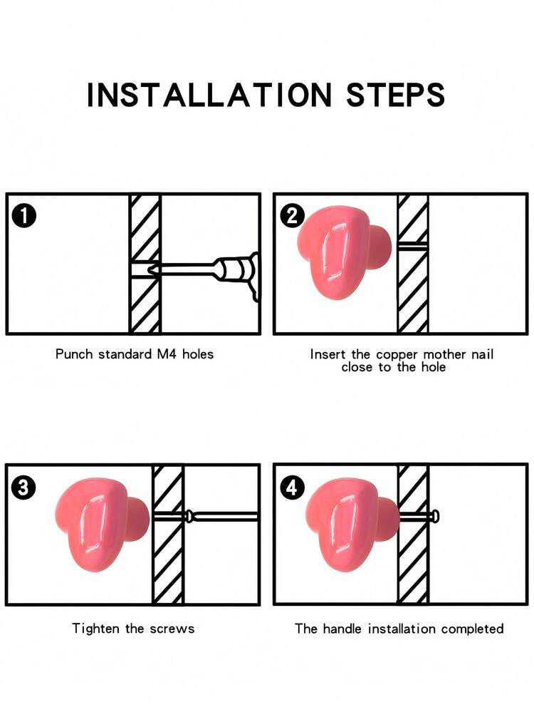 2个陶瓷心形橱柜把手，抛光金属表面，粉色心形抽屉拉手，适用于橱柜、家具和鞋架 - 彩色 - 查看 7