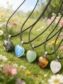 1pc/5pcs/7pcs Women Heart Pendant Necklace, Natural Heart Shaped Pendant Necklace, Couple Necklace - Multicolor - View 12