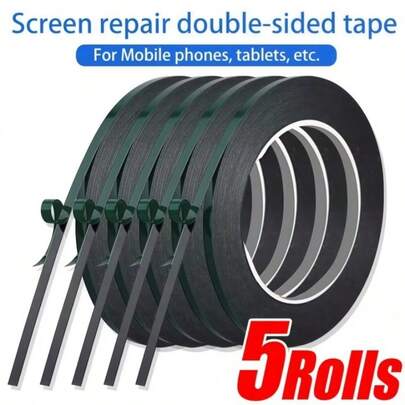 5Pcs 10M Black Double Sided Adhesive Tape, High Adhesion Strong Stickness Tape, Durable Wear‑Resistant Easy To Peel Off, Perfect For Mobile Phone Repair Tablet Computer Screen LCD Battery Back Cover Fixing, Multipurpose Transparent/Black Strong Adhesive Tape For Electronic Device Repair DIY Craft Home Office Use, Professional Repair Tool Kit Accessory