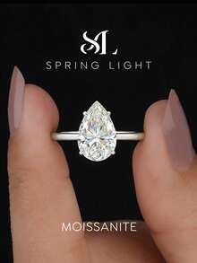 1克拉优雅梨形莫桑石单钻戒指，925纯银奢华订婚戒指、承诺戒指、周年纪念戒指、女士珠宝礼物、圣诞礼物 - 四爪梨形單鑽莫桑戒指-1ct - 查看 1