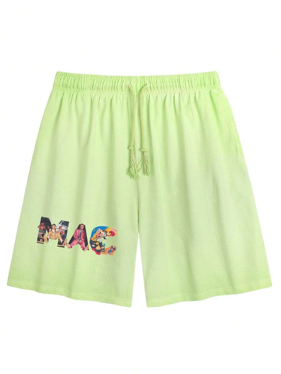 Casual Green Baggy Short Sleeve Glitter T-Shirt For Women With Round Neck - 螢光綠褲子 - 查看 1