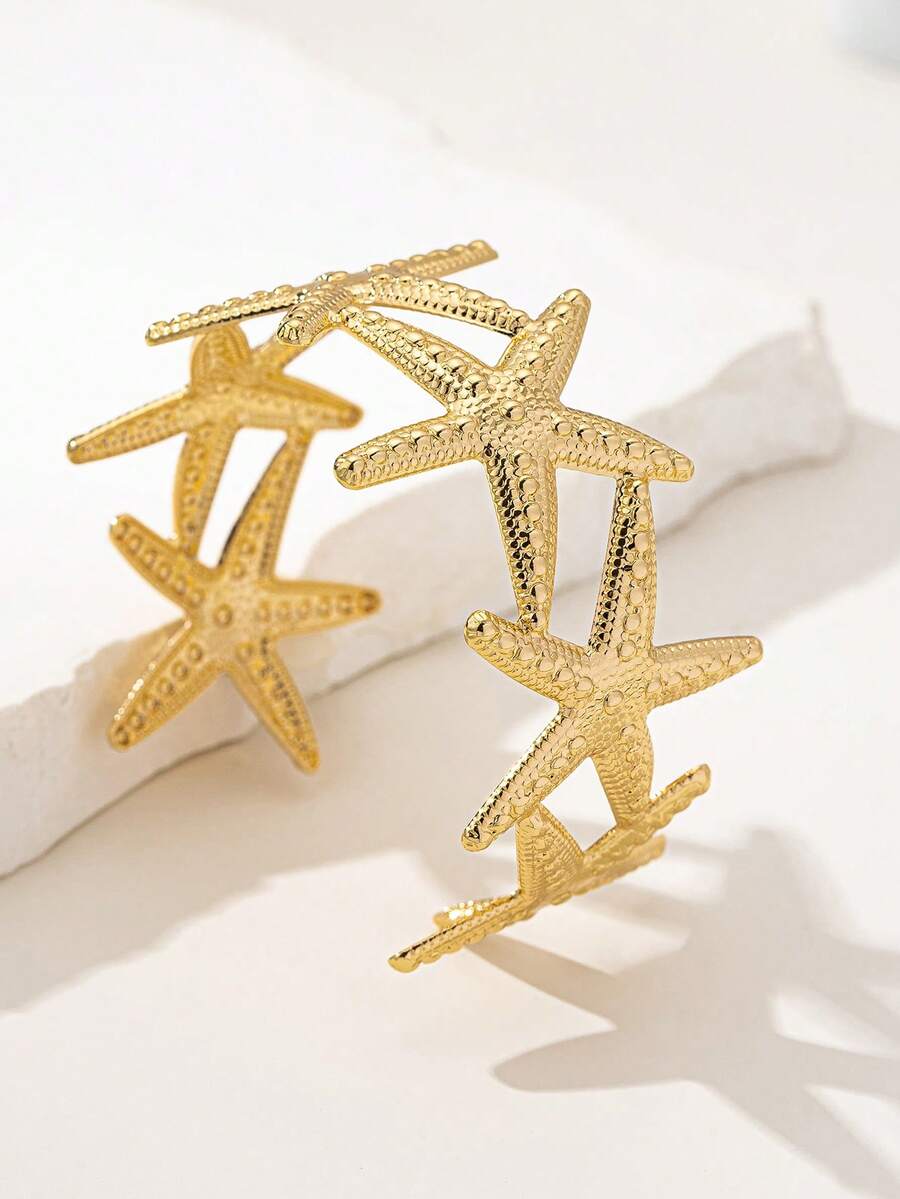 1pc Fashionable Minimalist Chic Beach Vacation Style Gold-Plated Starfish Bracelet - Yellow Gold - View 1