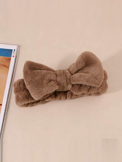 1pc Women's SPA Headband - Coral Fleece, Elastic Bow Design For Washing Face And Makeup, Perfect Bridesmaid Gift, Christmas Gift, Suitable For Women, Girls