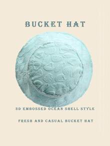 1pc Casual Sunwave Polyester Fiber (Polyester) Shell Jacquard Decor Bucket Hat, Geometric 3D Pattern, Suitable For Spring, Summer, Autumn, Winter - Seashells and Sea Foam Are Blue-green - View 4
