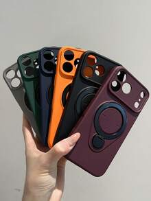 Luxury Liquid Silicone Camera Protection 360 Rotation Ring Holder Matte Magnetic Phone Case Compatible With IPhone 17 Pro Max 17 Pro 17 Air 17 16 Pro Max 16 Pro 16 Full Coverage Wireless Charge Soft Back Cover Anti-Drop - Orange - View 10