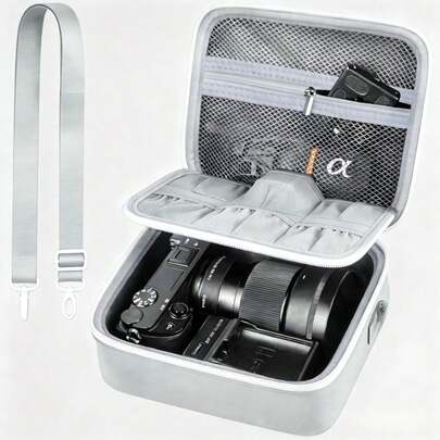 ALKOO Túi đựng máy ảnh du lịch cứng cáp có dây đeo vai dành cho máy ảnh không gương lật Alpha ZV-E10, Alpha A6400/A6700/A6100/A6000/A6600/A6500, phù hợp với ống kính và phụ kiện (Chỉ bao bì)