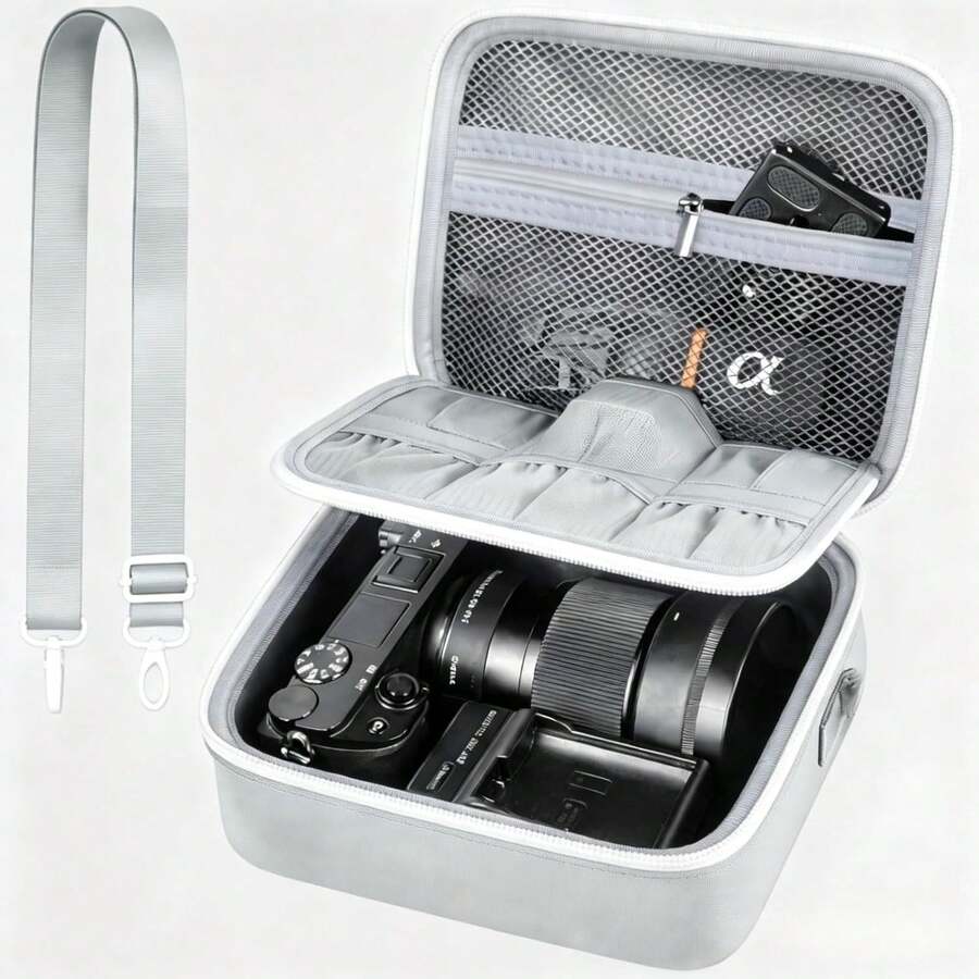 ALKOO 相機保護套適用於 Alpha ZV-E10 Alpha A6400/ A6700/ A6100/ A6000/ A6600/ A6500 無反數位相機，附肩帶旅行包(僅含盒裝) - 灰色 - 查看 1