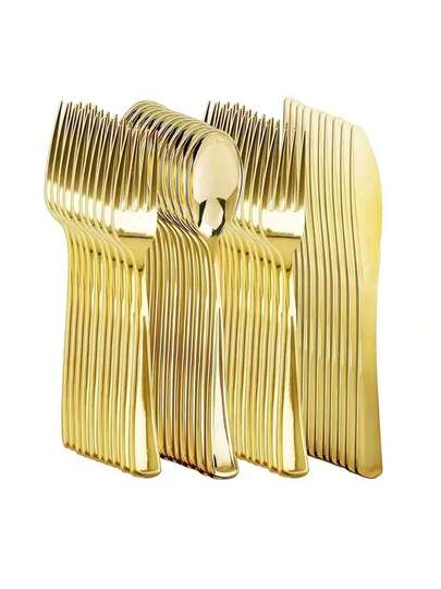 150/75/50/25pcs Gold Cutlery Set, Salad Forks & Dessert Spoons, Suitable For Cake, Dessert, Salad, Burger, Sandwich, Sushi, Pasta, For Home Gathering, Hotel, Restaurant, Wedding, Outdoor, Birthday Party, Back To School, Holiday Party, Thanksgiving, Mother's Day, Father's Day Gift, Kitchen, Home Decor (Plates, Trays, Kitchen Accessories)