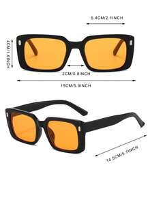 1 Pair Men's Square Frame Rivet Classic Fashion Fashion Glasses, Suitable For Beach, Party, Fishing, Cycling, Driving, Wedding And Other Occasions - Shiny Black Orange Slices - View 4