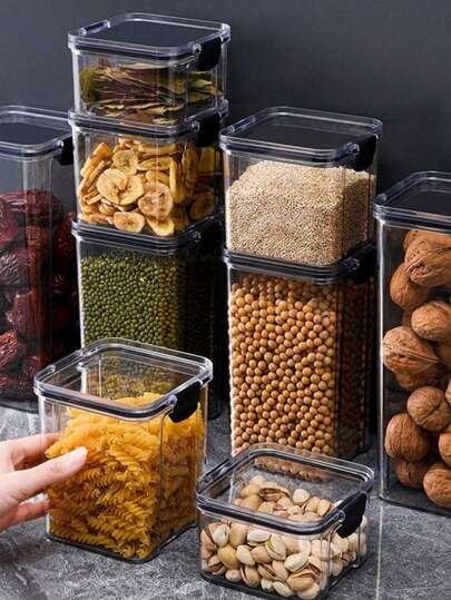 460ml-1800ml Sealed Jars With Lids, Food Storage Containers, Plastic Kitchen & Pantry Organizer Boxes, Storage Canisters For Home, Nuts, Grains, Snacks, Refrigerator