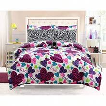 Queen - Girls Bedding-MISTY ZEBRA Tween Teen Dream Bed In A Bag. QUEEN SIZE Comforter set Sheet Set and Plush Toy Included-Love Hearts-Hot Pink Turquoise Blue Purple Black and White - rosa - Ver 1