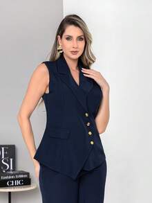 New Tailored Set Consisting Of Vest And Wide-Leg Trousers C6608 - Màu xanh hải quân - Xem 9