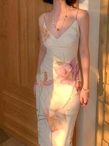 Đầm lưới cổ chữ V in hoa dành cho nữ, đầm dự tiệc gợi cảm kiểu bãi biển, đầm cưới mùa xuân/hè. - Nhiều màu - Xem 9