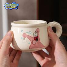 SpongeBob SquarePants 饼干柄陶瓷咖啡杯，尼克儿童频道官方授权收藏品，趣味新奇茶杯，印有卡通人物名称，男女儿童粉丝生日圣诞礼物，比基尼海滩纪念品，可放入洗碗机和微波炉，防褪色印刷，适合盛装早晨咖啡或热巧克力 - 彩色 - 查看 6
