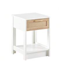 Rattan Side Table With Drawer, Modern Bedside Table, Side Table For Living Room, Bedroom, White - H55/W40/D40 Cm - White - View 9
