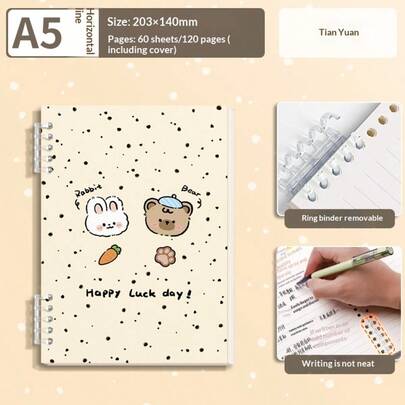 Sổ tay A5 dày, gáy lò xo rời dễ thương, thiết kế hoạt hình, thoải mái khi sử dụng, món quà tuyệt vời cho học sinh, ngày lễ, sinh nhật, chế tác tinh xảo, vật dụng cần thiết cho gia đình.