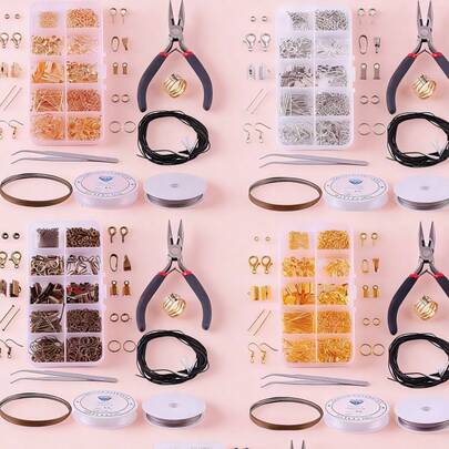 Juego para principiantes para hacer 900 piezas de joyas de 5 colores, con pendientes, accesorios para collares, un juego de herramientas para enhebrar cuentas, un juego de herramientas de reparación de joyas y componentes de joyería. Adecuado tanto para adultos como para principiantes.