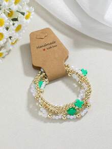 Bộ 4 vòng tay hình thánh giá bằng đất sét polymer đính hạt vàng, vòng tay thánh giá đính hạt co giãn thủ công phong cách Boho, quà tặng cho phụ nữ (Thánh giá màu trắng có vết bẩn nhẹ, vui lòng lưu ý nếu bạn quan tâm). - Hồng - Xem 18