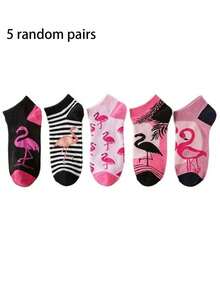 5 Pairs Flamingo Cartoon Animal Colorful Unisex Ankle Socks, Versatile Low-Cut Short Socks For Spring/Summer - Multicolor - View 8