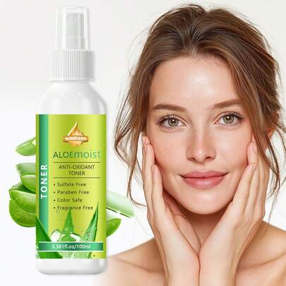 SUMIFANG 100毫升芦荟精华爽肤水，有助于缓解晒后不适，改善泛红，适合敏感肌肤用作面膜，调节水油平衡，收缩毛孔，改善粗糙暗沉，控油的同时保持肌肤清爽。