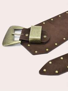 1条波西米亚风宽腰带，咖啡色麂皮面料，配铜质金属扣，时尚街头风性感配饰，适合搭配外套、裤子、衬衫、连衣裙，日常、派对、学院风、宴会、音乐节等场合皆宜。 - 咖啡色腰封 - 查看 2