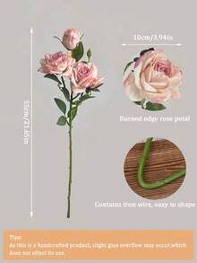 3支/1件 21.6英寸 3头人造丝玫瑰花束，复古法式边玫瑰，长茎丝绸牡丹花束，人造花，仿真植物，适合母亲节礼物、生日礼物 - 粉色 - 查看 3