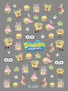 SpongeBob SquarePants 1 pieza Pegatina de uñas cuadrada de dibujos animados, pegatina de uñas 3D de anime DIY, decoración artística, pegatina autoadhesiva impermeable, regalo de uñas, regalo del Día de San Valentín, regalo de vuelta a la escuela, pegatina, recuerdos de fiesta, regalo de cumpleaños - Multicolor - Ver 3