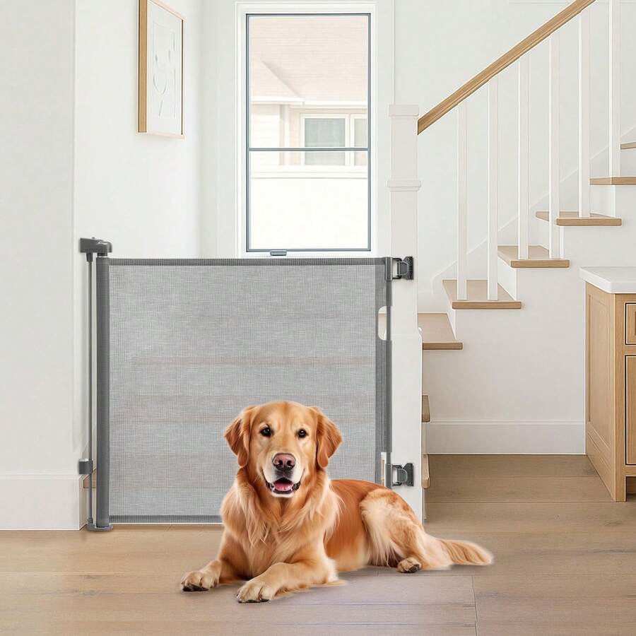 Retractable Stair Gate – 33" Tall Gate With One-Hand Operation For Stairs, Doorways, Hallways & Outdoor Use - Gray - 180cm - View 1
