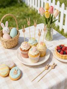100 piezas/paquete Pinchos de bambú con diseño de conejo lindo, palillos para cócteles, frutas, sushi, sándwiches, hamburguesas y barbacoa - Conejo de Pascua - Ver 5