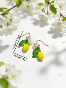 1件清新可爱树脂柠檬花吊坠耳环，甜美饰品礼品，适合女性日常佩戴 - 耳環 - 查看 2