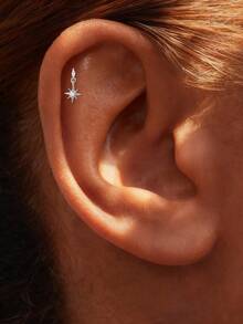 EleRunis 1PC 925 Sterling Silver Star Drop Flat Back Cartilage Helix Piercing Fine Jewelry For Daily Wear Wedding Party Engagement Anniversary Valentine's Day - Multicolor - View 4